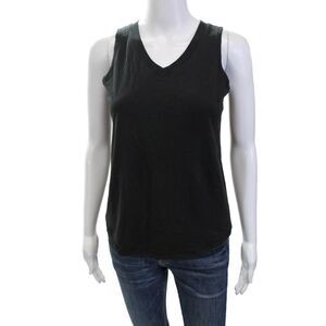 Leallo Womens V Neck Knit Boxy Tank Top Black Cotton Size Extra Small